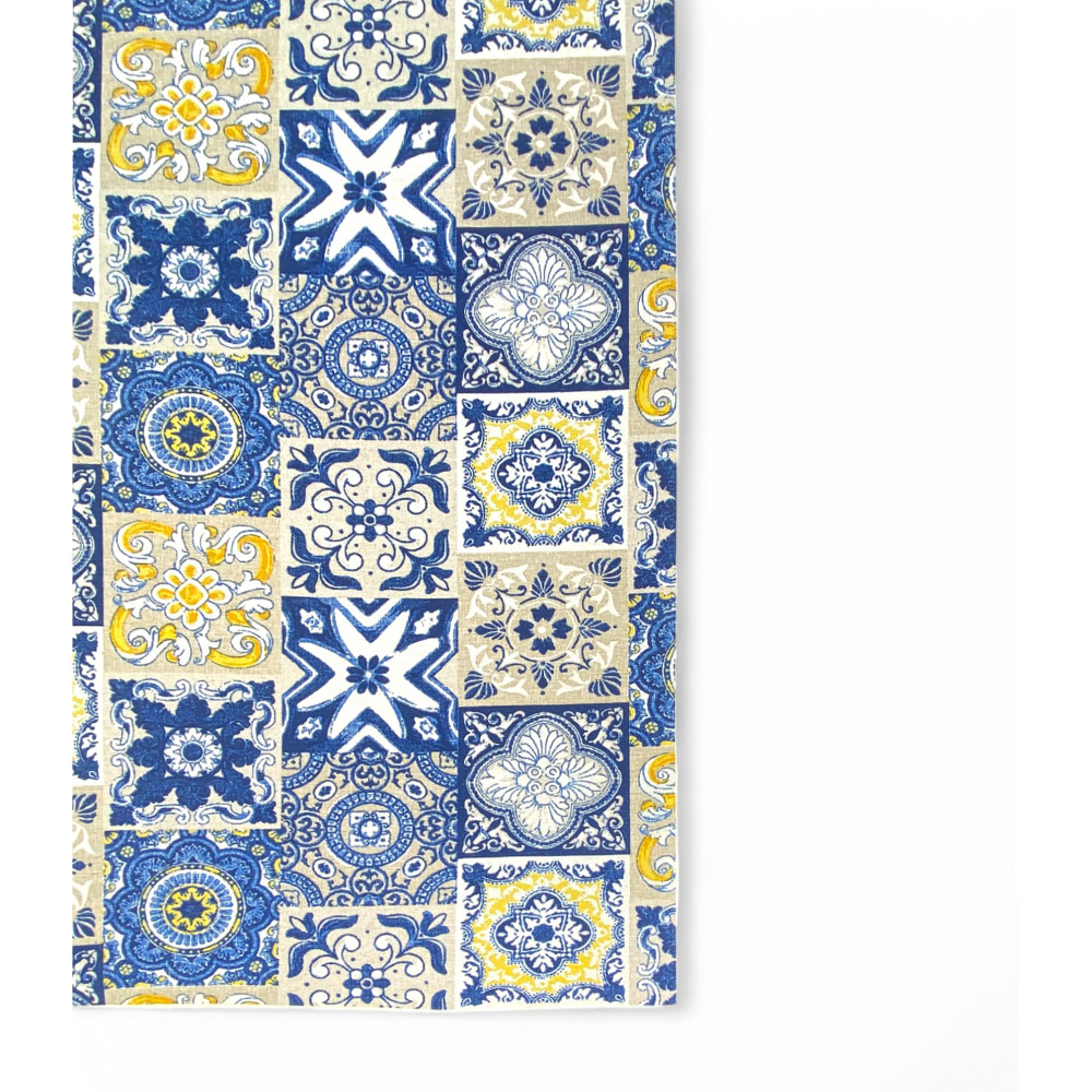 Non-slip Runner Kitchen Rug - Blue and Yellow Majolica Pattern - Made in Italy