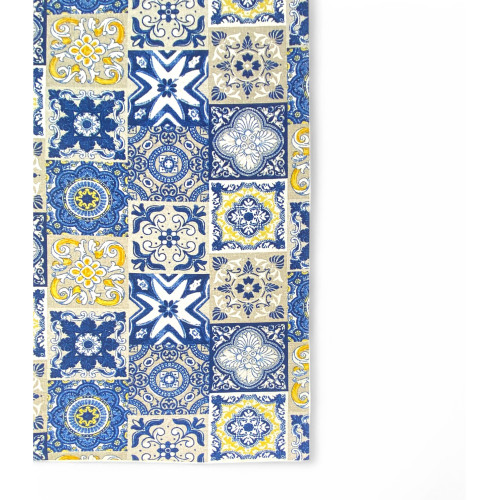 Alfombra de cocina Runner antideslizante - Patrón de mayólica azul y amarillo - Made in Italy