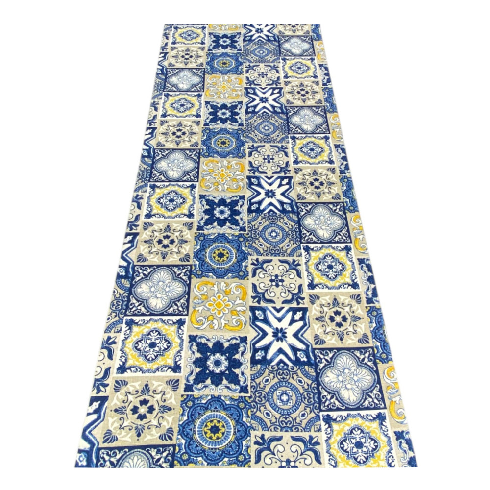 Tappeto Cucina Runner Antiscivolo - Fantasia Maiolica Blu e Giallo - Made in Italy