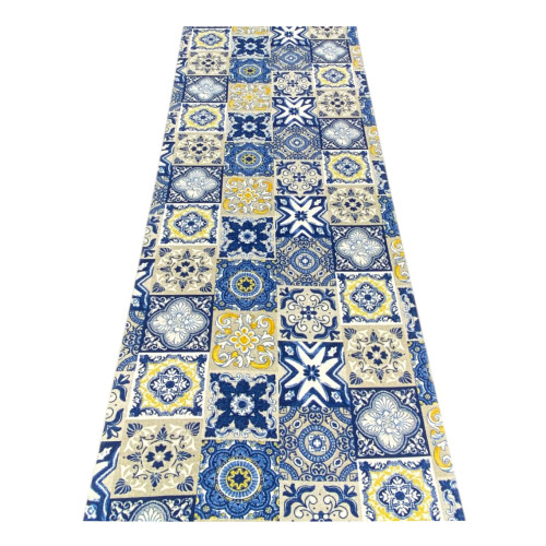 Tapis de cuisine antidérapant - motif majolique bleu et jaune - Fabriqué en Italie