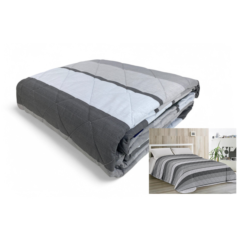 Couette Kot Rayures Gris - Quilt printemps-été en coton - Fabriqué en Italie avec emballage original