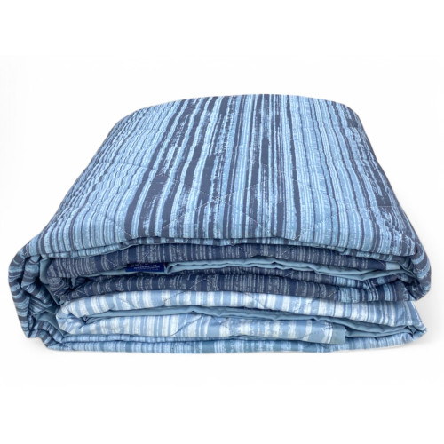 Blue Kot Stripe Quilt - Cotton fabric detail and diamond quilting
