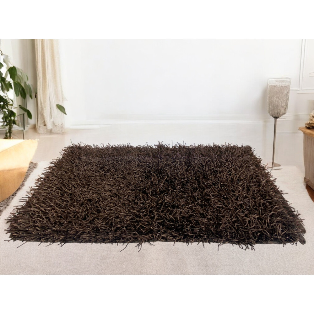 Tappeto Shaggy Marrone – Pelo 6 cm, Antiscivolo – 12 Misure, Annodato a Mano