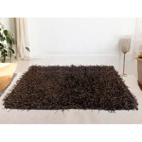 Tappeto Shaggy Marrone – Pelo 6 cm, Antiscivolo – 12 Misure, Annodato a Mano
