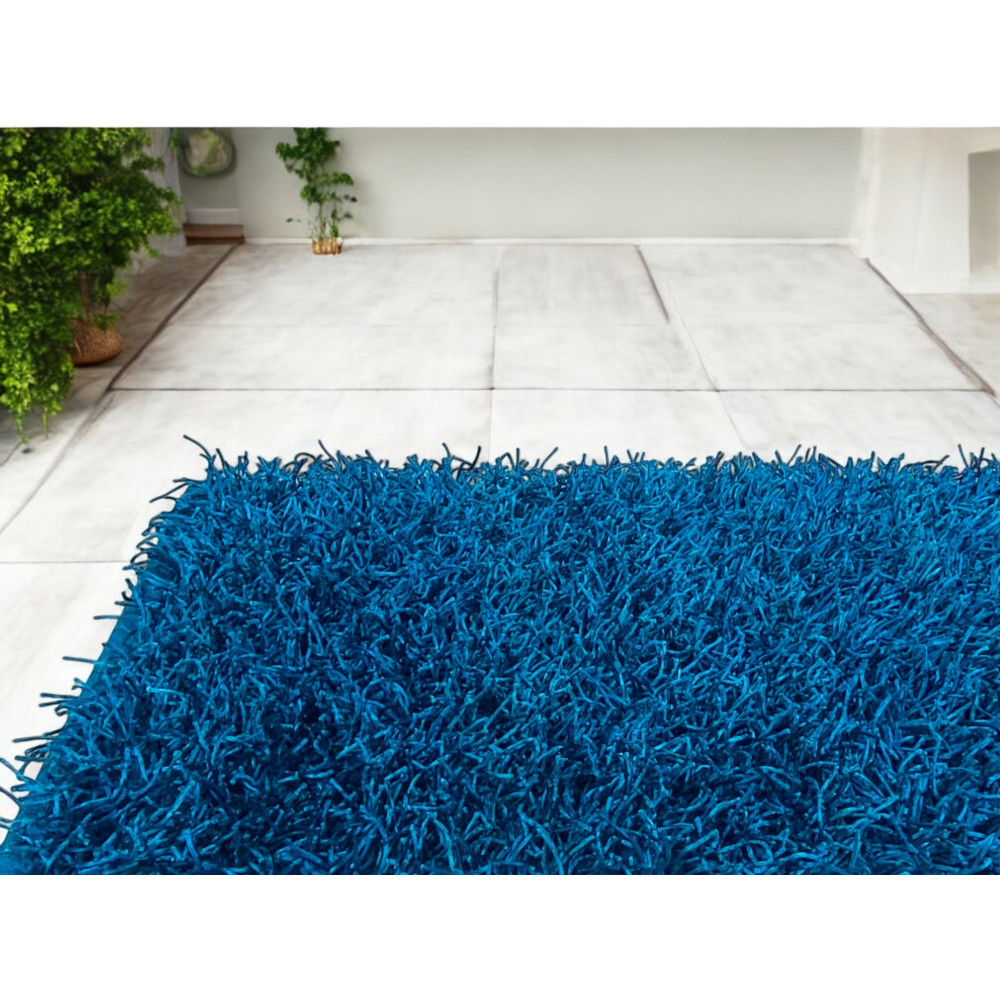 Alfombra Shaggy Azul – Pelo 6 cm, Antideslizante, Suave – 12 Tallas