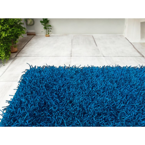 Alfombra Shaggy Azul – Pelo 6 cm, Antideslizante, Suave – 12 Tallas