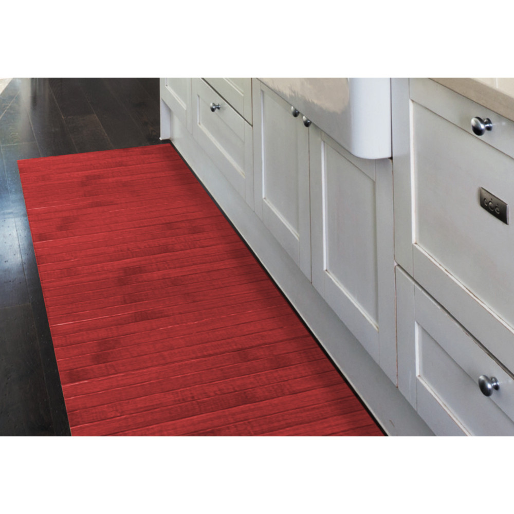Solid red bamboo kitchen rug 50x100 cm, durable and easy to clean