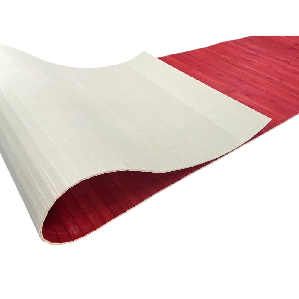 Tappeto in Legno di Bambù WOODY - Rosso Tinta Unita, Antiscivolo, Facile da Pulire