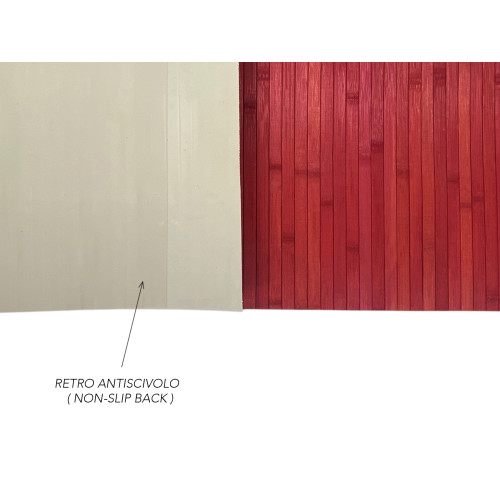 Solid red bamboo rug detail with non-slip bottom