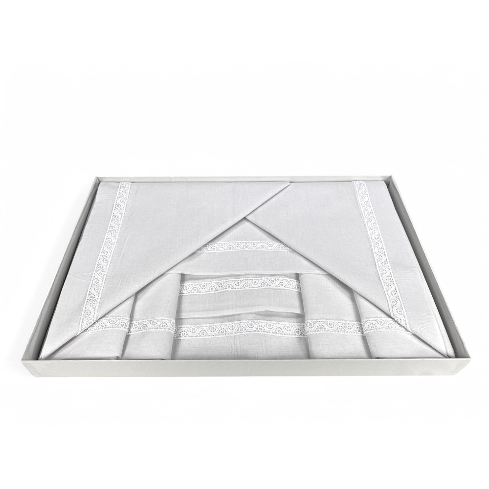 COMPLETO LENZUOLA con inserto MACRAMÈ a cornice Bianco matrimoniale Made in Italy IDEA SPOSA