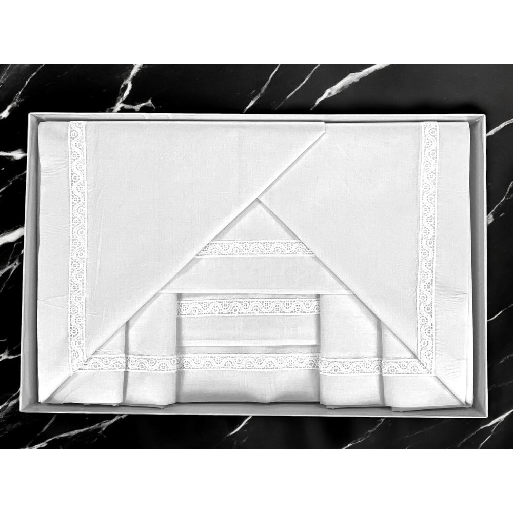 Ensemble de draps complet avec insert MACRAMÈ avec double cadre blanche Made in Italy Idée mariée
