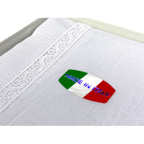 Ensemble de draps complet avec insert MACRAMÈ avec double cadre blanche Made in Italy Idée mariée
