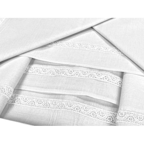SHEET SET with MACRAMÉ frame insert White double bed Made in Italy BRIDAL IDEA