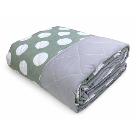 Grüne Polka Dot Steppdecke – Modernes Design mit weißen Tupfen auf salbeigrünem Hintergrund