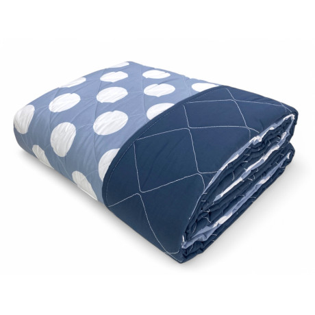Blue Polka Dot Quilted Bedspread – Modern design with white polka dots on a light blue background