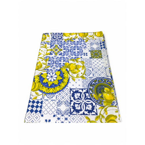 Sissi cotton tablecloth with majolica and lemon pattern - 100% Made in Italy, handcrafted quality.