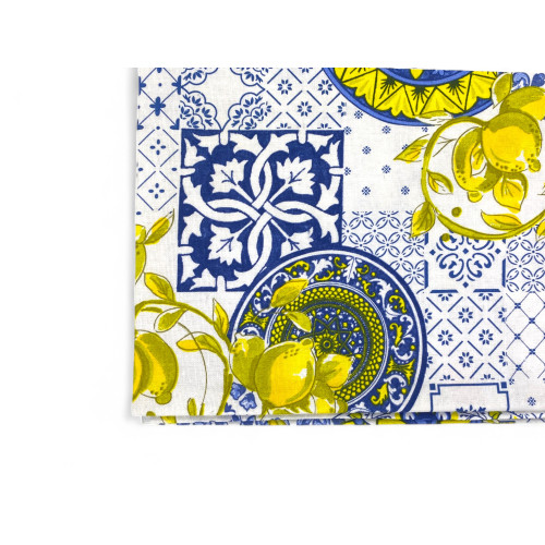 Nappe en coton Sissi motif majolique et citrons - Style méditerranéen - Fabriqué en Italie