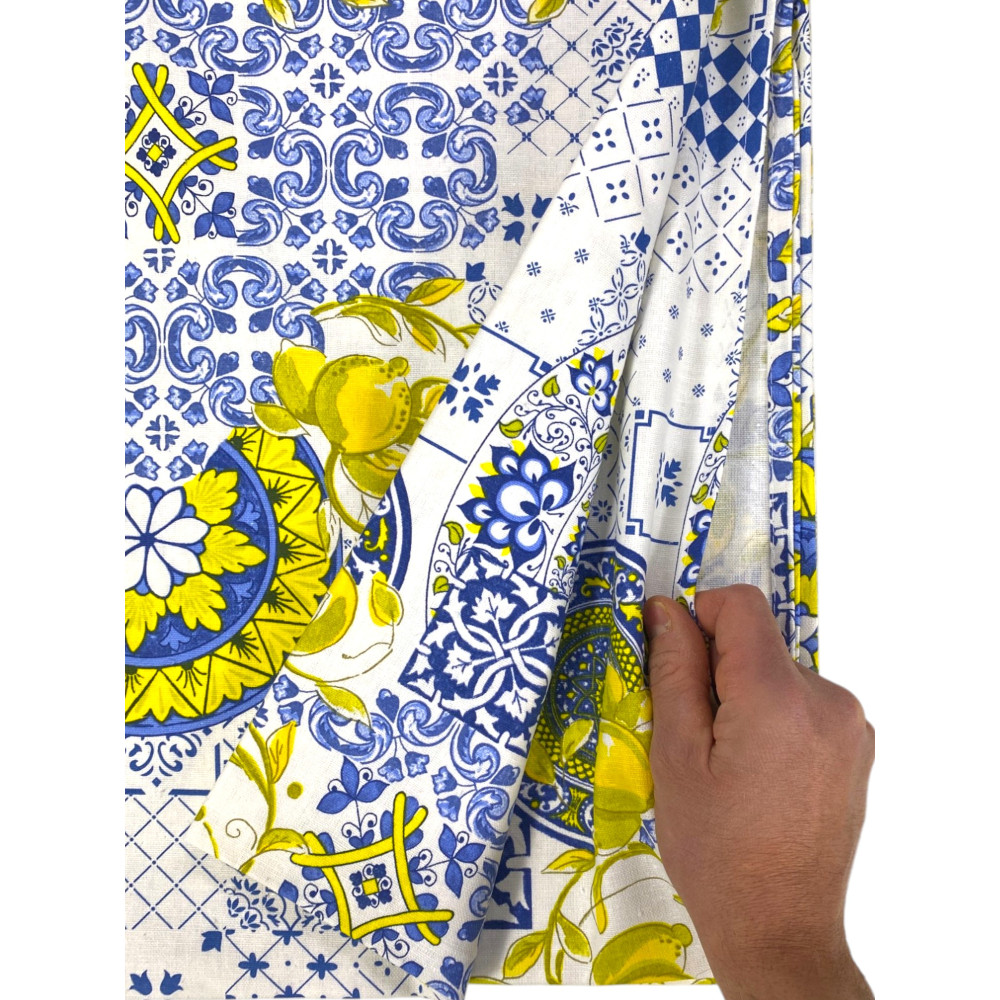 Tovaglia Cotone Sissi Fantasia Maiolica e Limoni - Stile Mediterraneo - Made in Italy