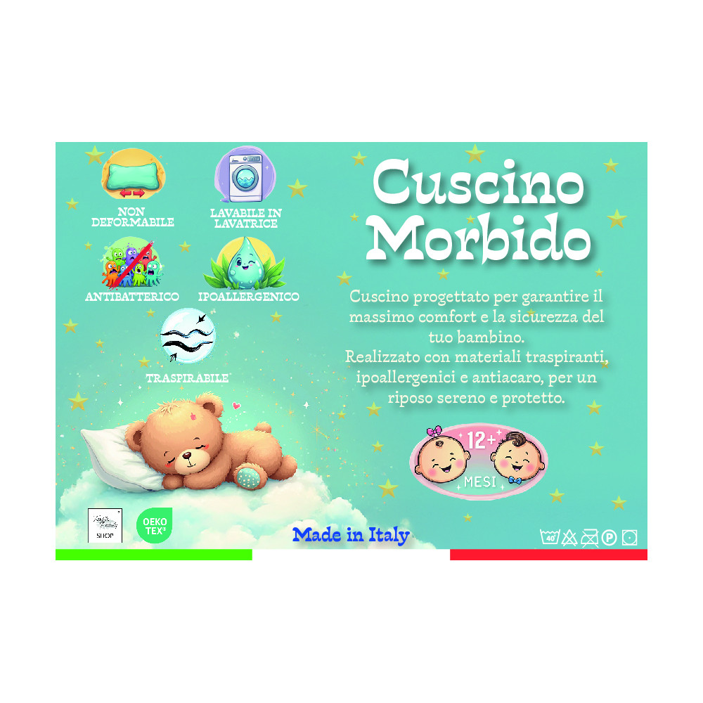 Cojín de cuna 40x60 cm – Hipoalergénico, Transpirable, Suave y Seguro