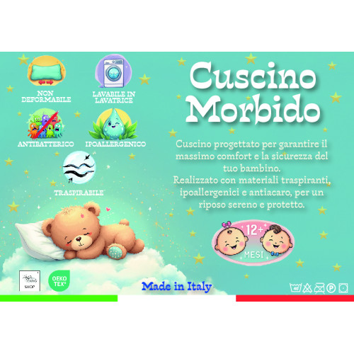 Cuscino Lettino 40x60 cm – Anallergico, Traspirante, Morbido e Sicuro
