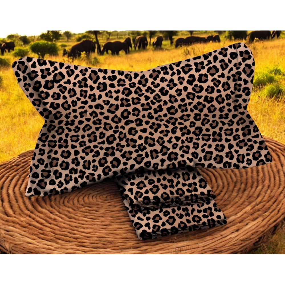 MAXI 2 quadratisches Doppelbettlaken-Set aus reiner Baumwolle - Leoparden-Design