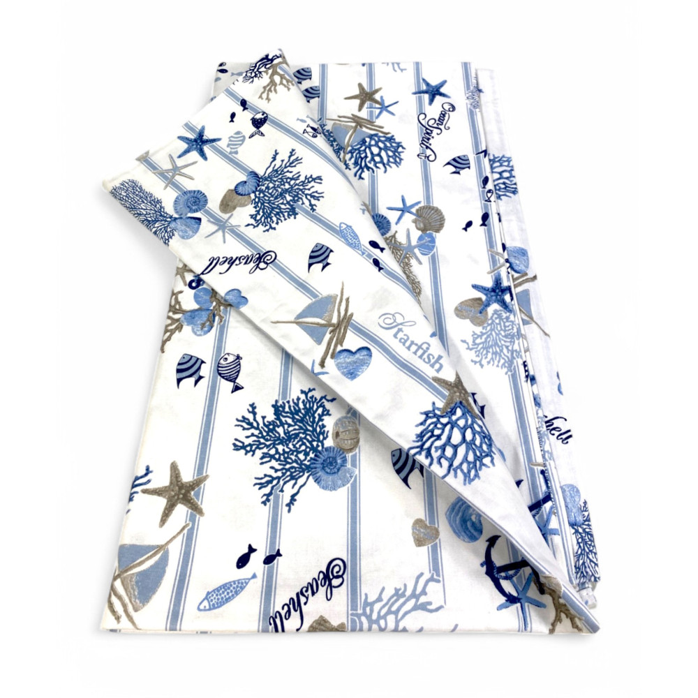 Mantel de algodón Sissi Mare y Riga – Diseño náutico con corales y estrellas de mar – Made in Italy
