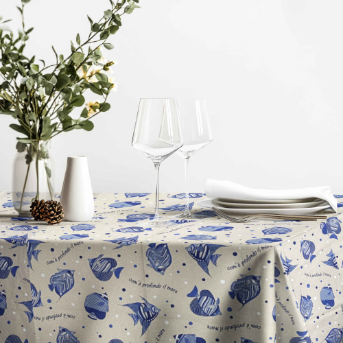 Détail du tissu de la nappe Dory - Coton épais avec impression réactive résistante au lavage