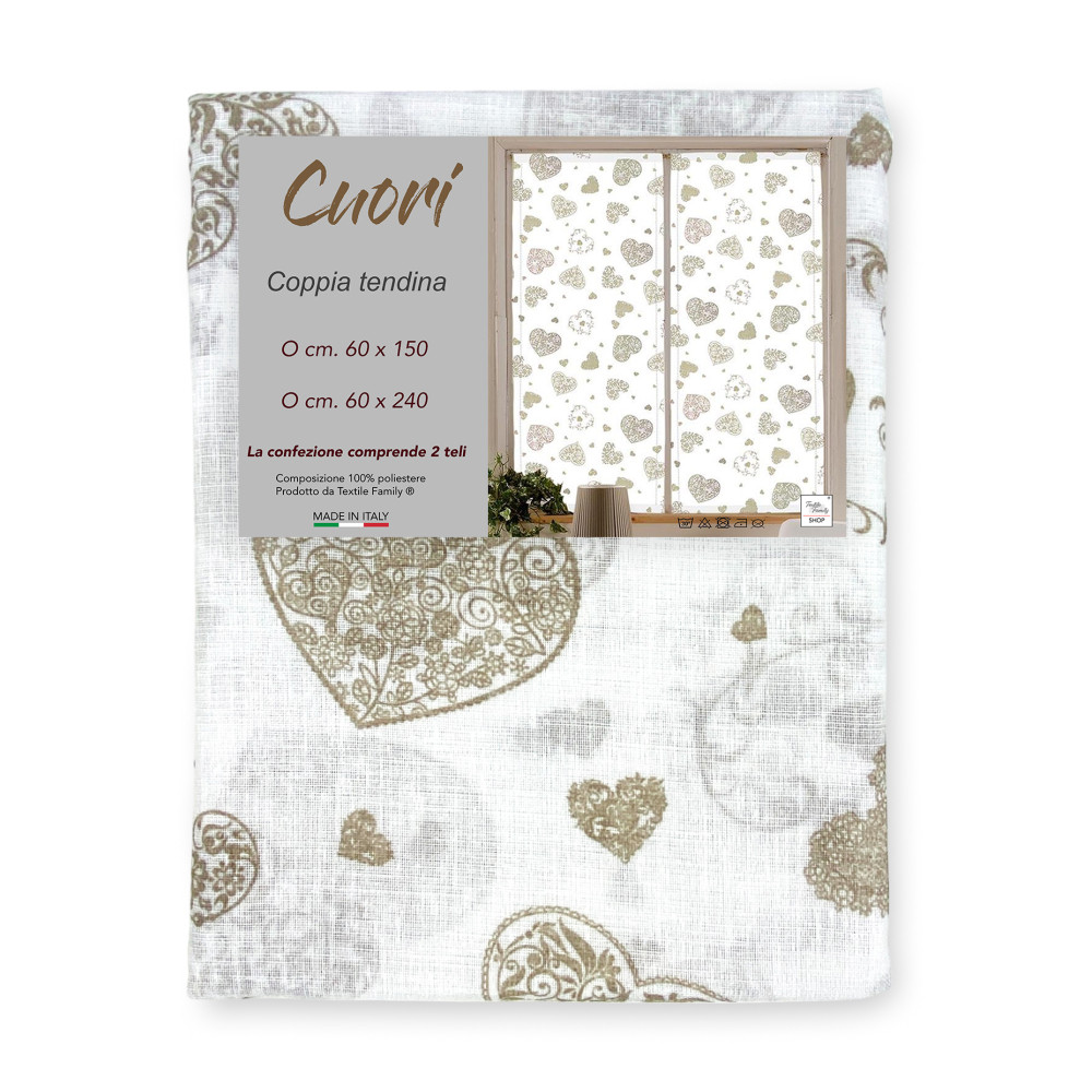 Par de cortinas de cristal Corazón Beige cm. 60 de la ventana y la puerta