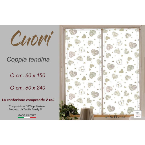 Pair of Beige Heart glass curtain cm. 60 from Window and Door