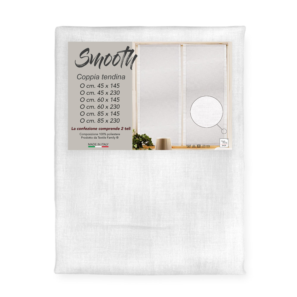 Endina Smooth White - Rideau lisse Polyester de couleur unie - Semi-transparent Fabriqué en Italie