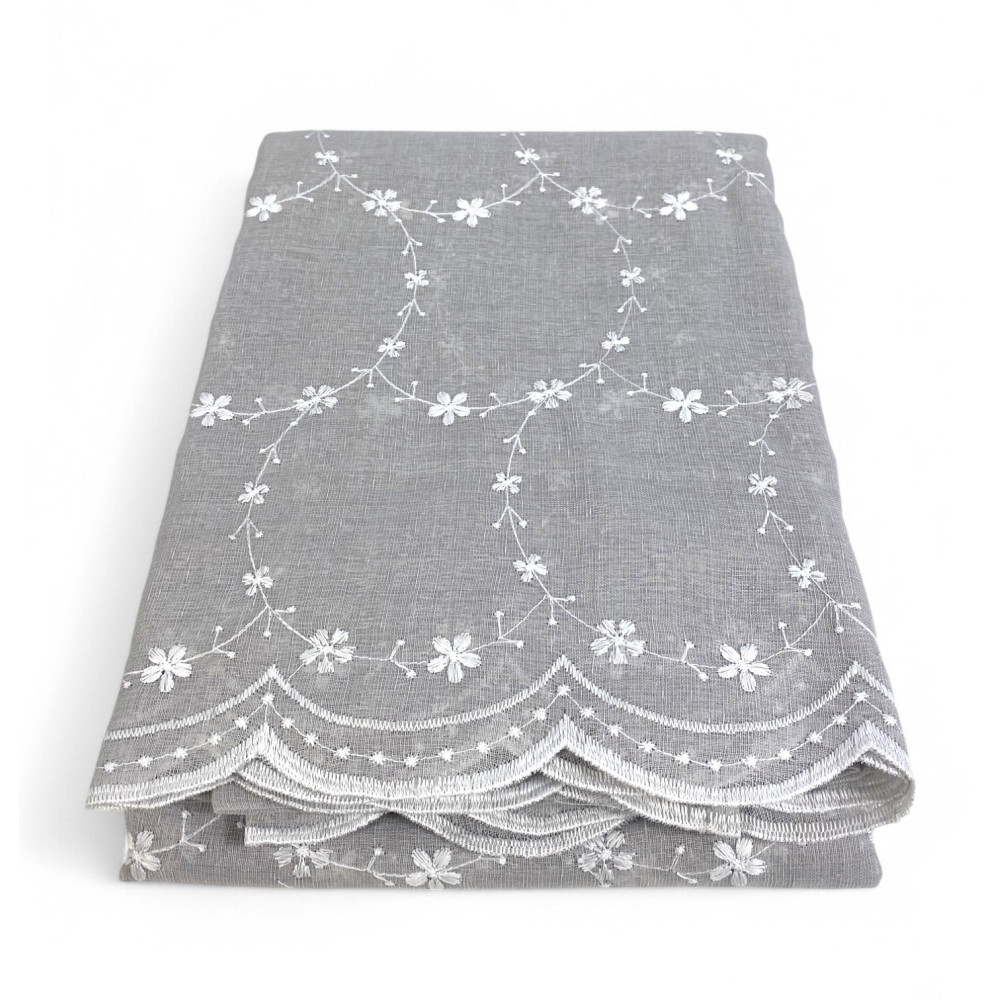 Tenda Chantal Grigia Ricamata Fiori - Semitrasparente 140x280 cm con Anelli in Acciaio