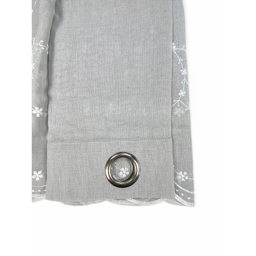Cortina Bordada Chantal Gris con Flores - Semitransparente 140x280 cm con Anillas de Acero