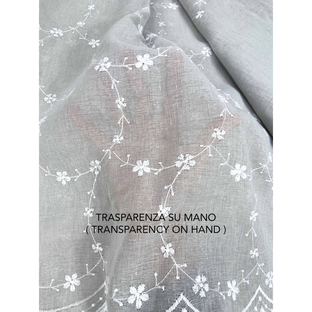 Cortina Bordada Chantal Gris con Flores - Semitransparente 140x280 cm con Anillas de Acero