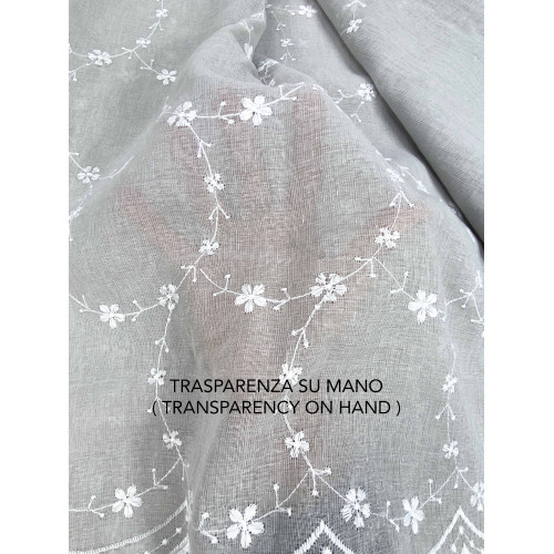 Tenda Chantal Grigia Ricamata Fiori - Semitrasparente 140x280 cm con Anelli in Acciaio