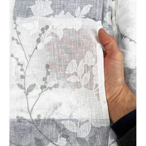 Olinka Rideau avec Fleurs et Lurex - 140x300 cm - Semi-transparent avec Sangle - Gris