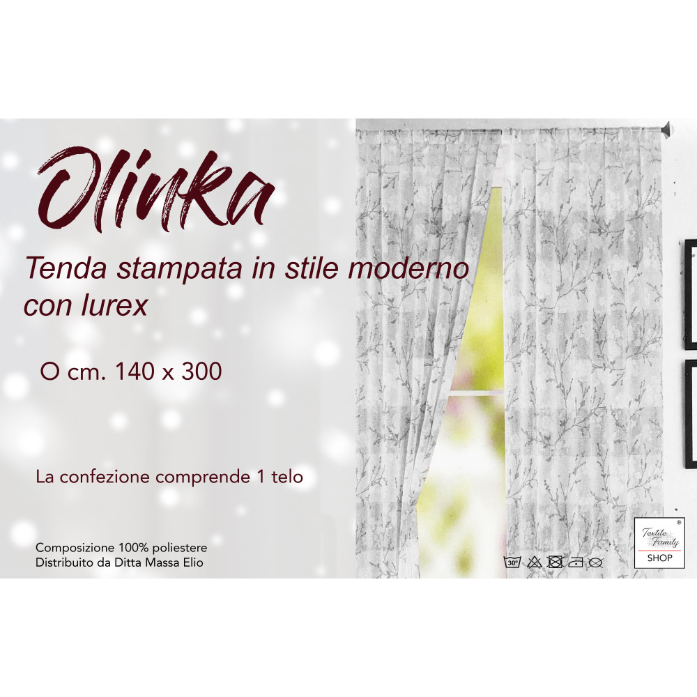 Olinka Vorhang mit Blumen und Lurex - 140x300 cm - Halbtransparent mit Gurtband - Grau