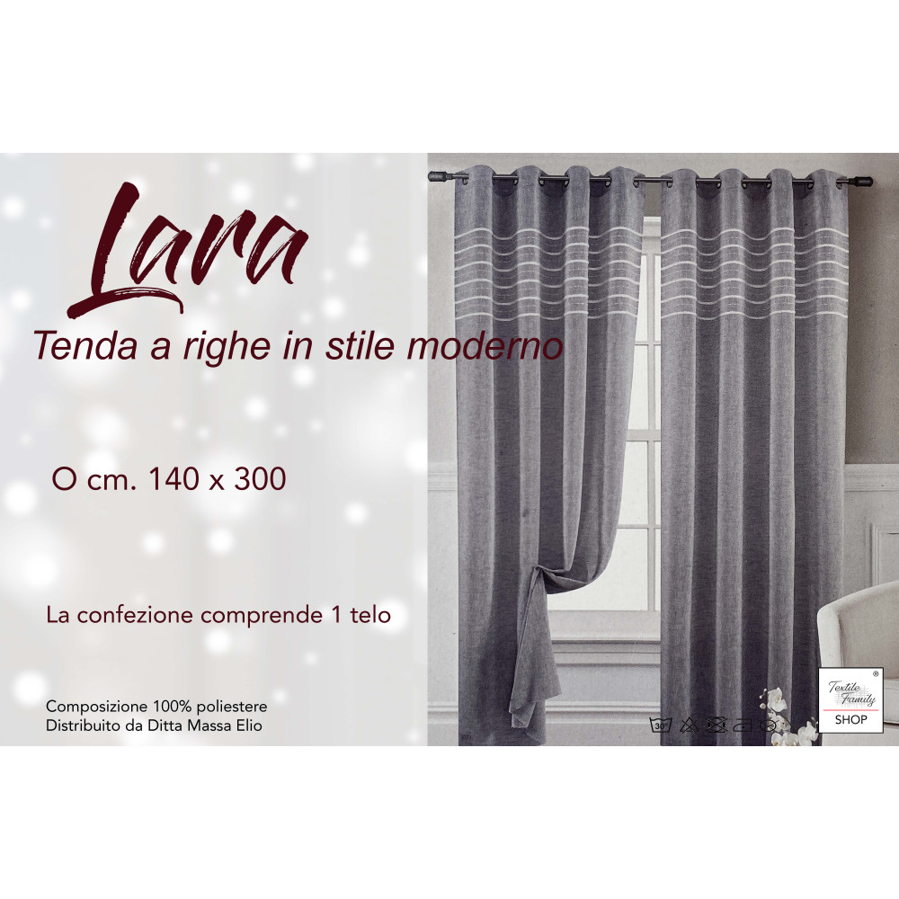Cortina de Rayas Lara Gris - 140x300 cm - Poliéster Semitransparente - Con Anillas