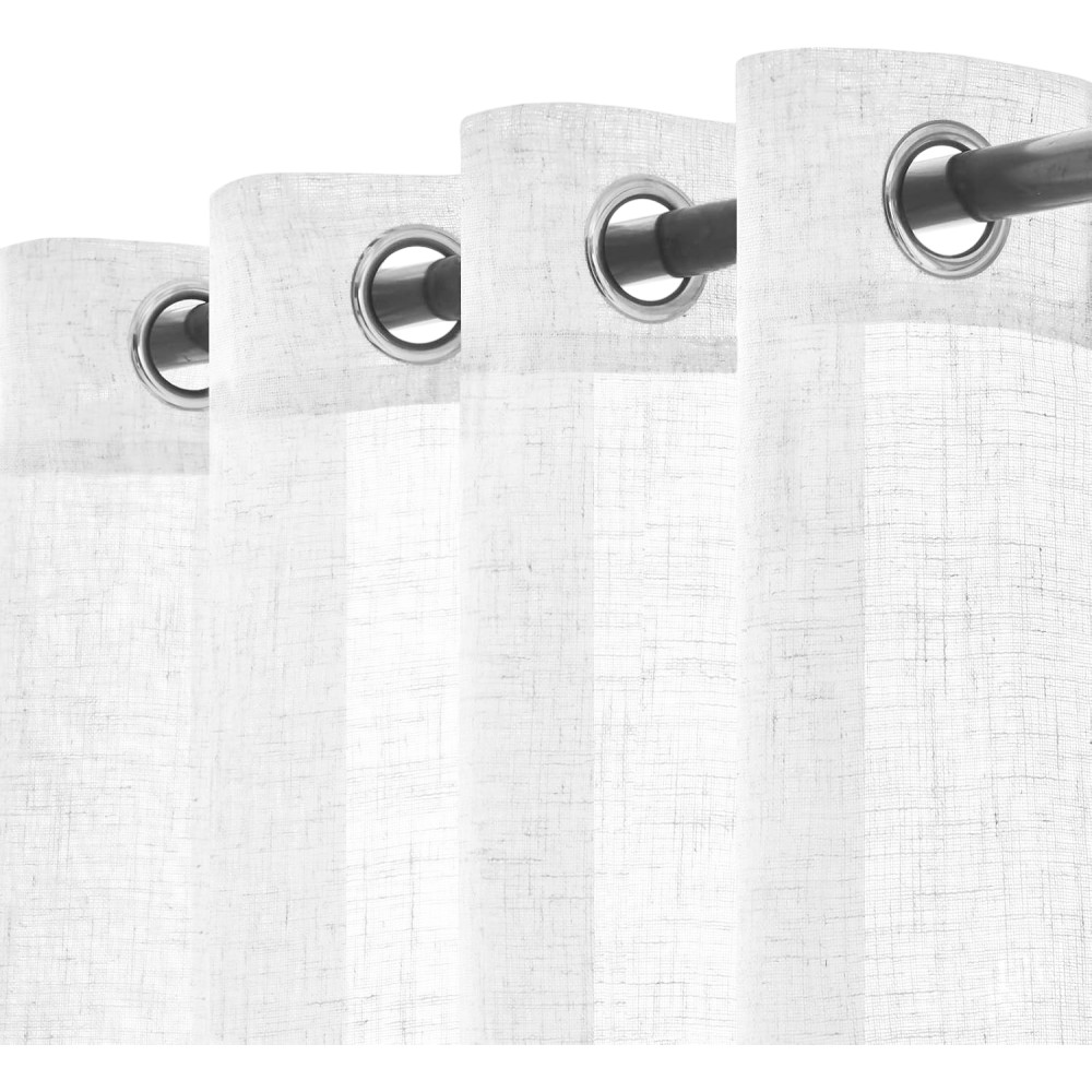 Rideau Simply Linen Effect 140x300 - Blanc uni avec anneaux - Semi-transparent Élégant