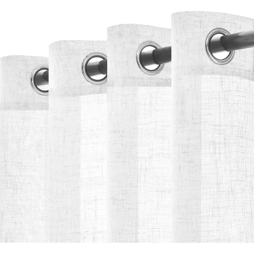 Tenda Simply Effetto Lino 140x300 - Tinta Unita Bianco con Anelli - Semitrasparente Elegante