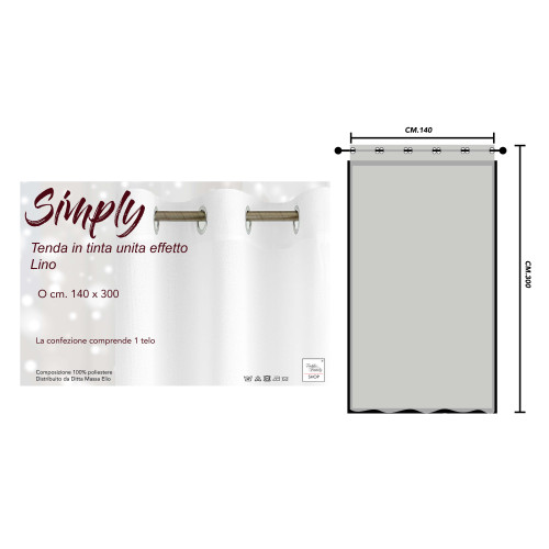 Simply Linen Effect Curtain 140x300 - Solid White with Rings - Semi-transparent Elegant