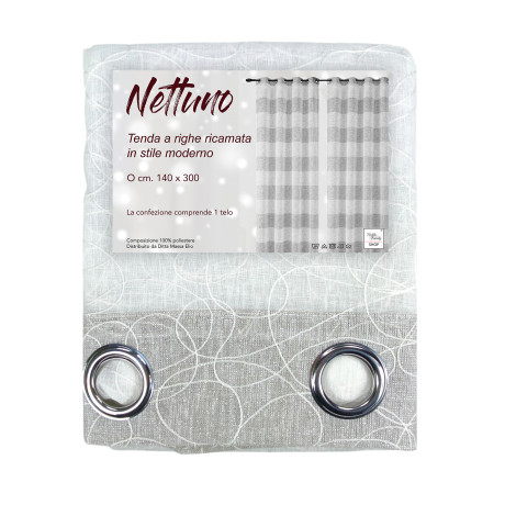 Cortina Neptuno 140x300 cm con motivo de rayas bordadas en un estilo moderno.