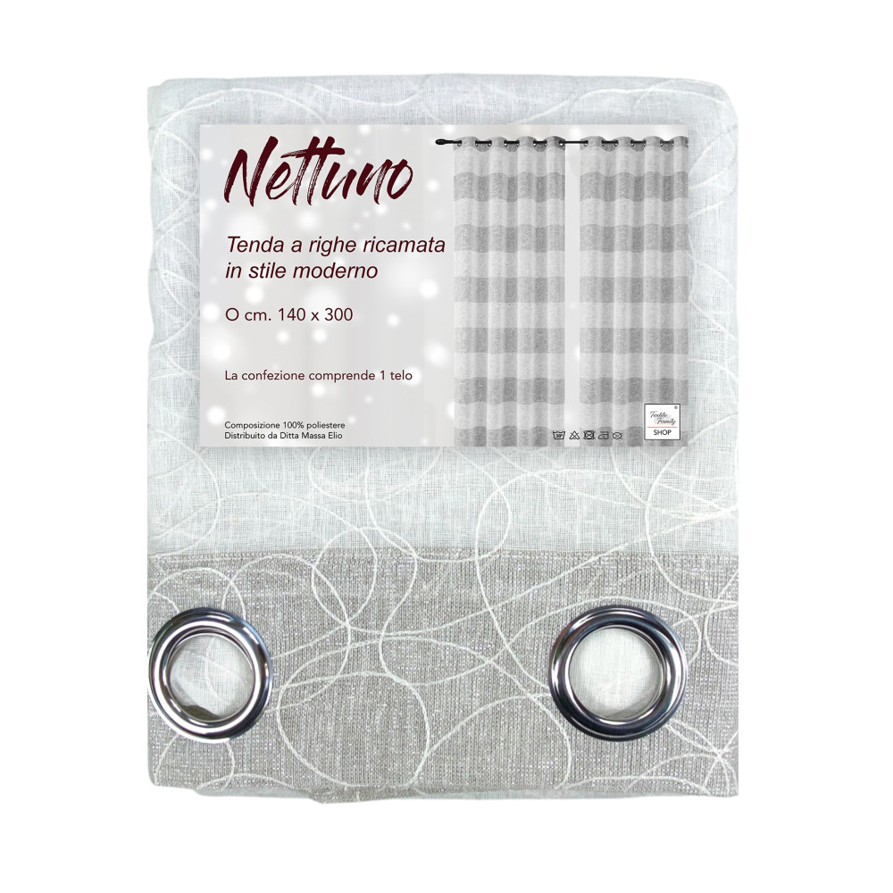 Tenda Nettuno 140x300 cm con motivo a righe ricamate in stile moderno.​