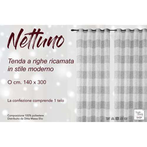 Tenda Nettuno Ricamata a Righe 140x300 cm - Poliestere Semitrasparente con Anelli​