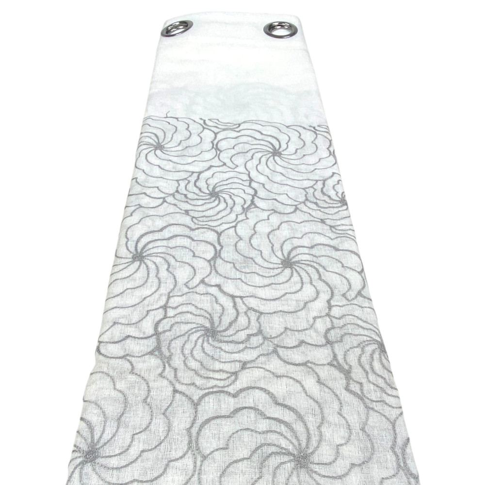 Rideau brodé Chieti avec anneaux - détail en tissu floral ivoire
