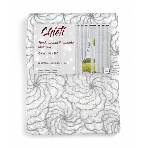 Chieti Curtain 140x280 cm with rings - ivory fabric embroidered modern style