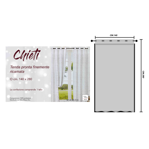 Confezione tenda Chieti - 1 telo ricamato 140x280 cm, tessuto poliestere