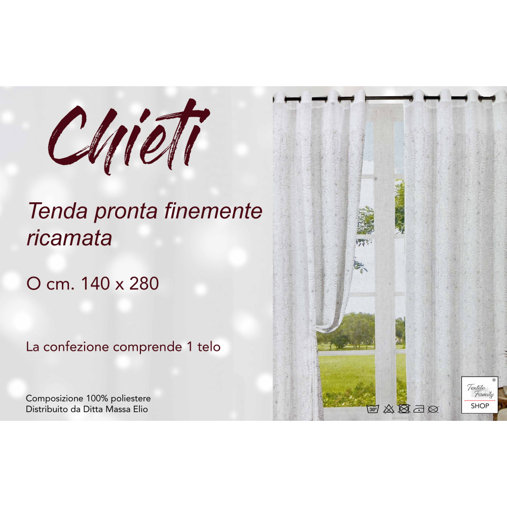Tenda Chieti Ricamata con Anelli - 140x280 cm Elegante Tessuto Grigio
