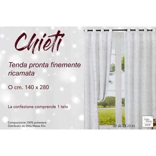 Chieti Rideau brodé avec anneaux - 140x280 cm Tissu gris élégant