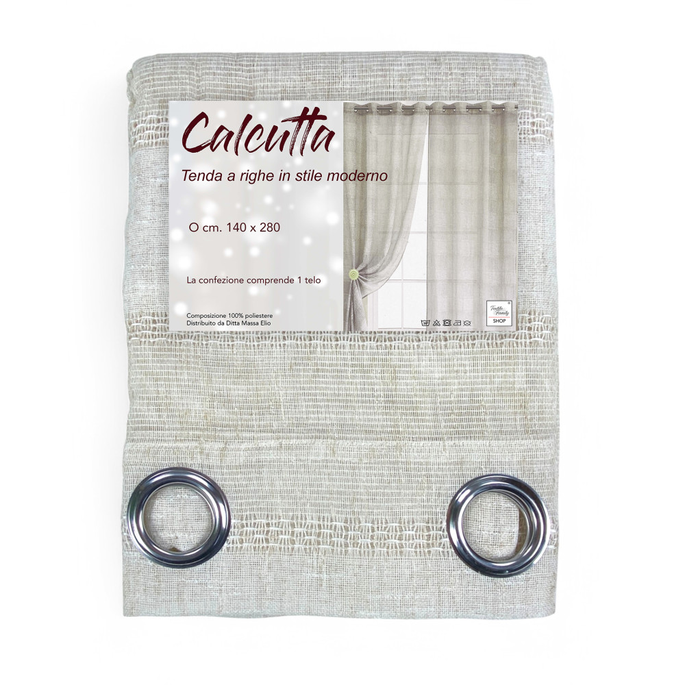 Modern Striped Calcutta Curtain - Natural White Panel 140x280 cm Linen Effect