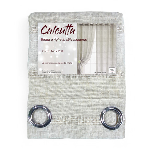 Rideau rayé moderne Calcutta - Panneau blanc naturel 140x280 cm effet lin